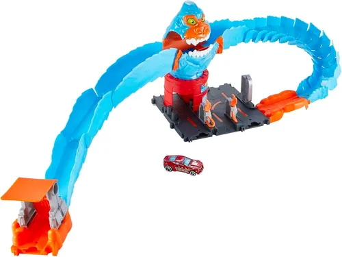 Miniatura 4 de Conjunto de pista de juguete Hot Wheels Gator Loop Attack en Pizza Place con coche a escala 1:64, se conecta a otros conjuntos