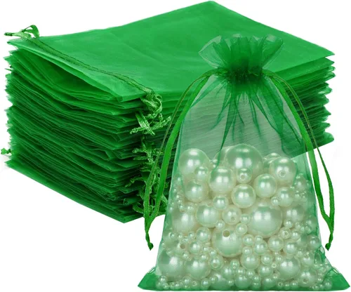 Miniatura 23 de G2PLUS - 25 bolsas de organza doradas de 5 x 7 pulgadas, bolsas de malla transparente para joyería, bolsas de regalo de organza con cordón
