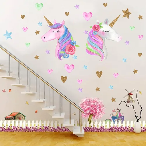 Miniatura 6 de Adhesivo de Pared de Unicornio, Adhesivo de Pared de Unicornio de Tamaño Grande para Decoración de Dormitorio de Niñas, Fiesta de Cumpleaños