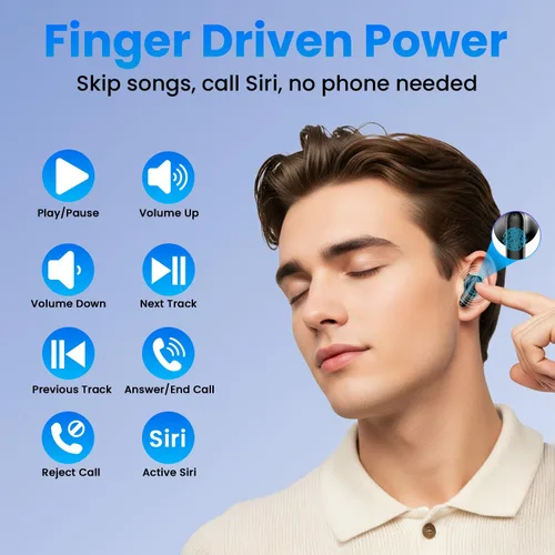 Miniatura 7 de Auriculares inalámbricos, auriculares Bluetooth con estéreo de graves profundos, reproducción de 48 horas con pantalla de alimentación LED, ligeros