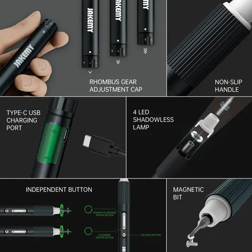 Miniatura 2 de Mini destornillador eléctrico, JAKEMY destornillador de potencia de par ajustable de doble modo, destornillador de precisión magnético inalámbrico