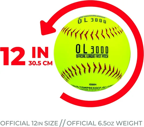 Miniatura 5 de Franklin Sports Pelotas de sóftbol oficiales para juego - OL3000 Fastpitch de 12" Pulgadas Pelotas amarillas de sóftbol de tamaño oficial +