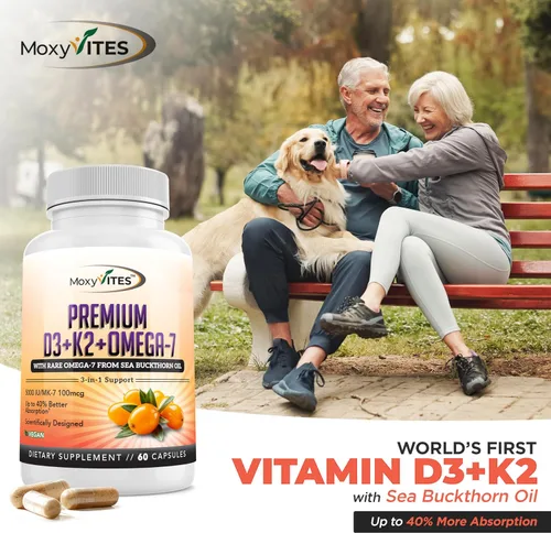 Miniatura 8 de MoxyVites Vitamina D3 K2 5000 UI – Alta absorción D3 + K2 MK-7 con aceite de espino cerval de mar y omega-7 – Apoyo óseo, corazón e inmunológico