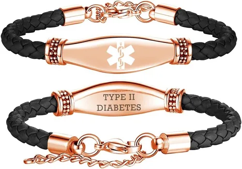 Miniatura 67 de LinnaLove Pulseras de alerta médica para mujeres, hermosas pulseras de cuero femenino para identificación médica con grabado gratuito