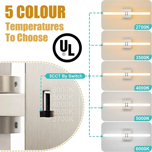 Miniatura 5 de Lámparas de baño, níquel cepillado de 18 W, LED de 360 °, iluminación completa, moderna aplique de pared lámpara de tocador con 5