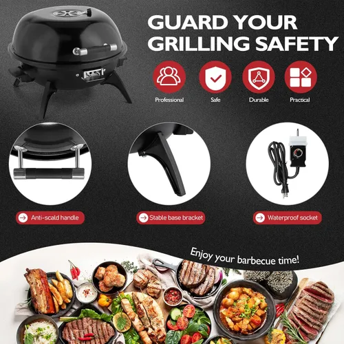 Miniatura 5 de ROVSUN Parrilla eléctrica de mesa de 1600 W con control de temperatura, parrilla de acero inoxidable 304 negra con diseño de doble capa, portátil