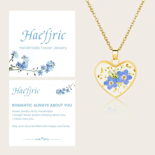 Miniatura 85 de Collar de flores silvestres prensadas con encaje de Forget-Me-Not y Queen Anne Collar de flores prensadas de oro Collares hechos a mano