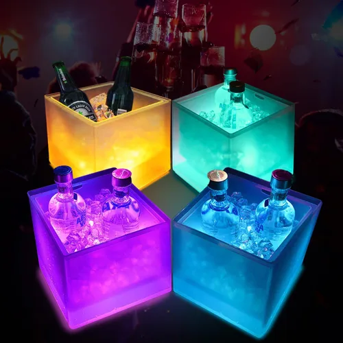 Miniatura 7 de SMETA Cubo de hielo LED para champán cerveza vino botella que cambia de color cerveza 5L enfriador de gran capacidad con LED, cubo de hielo portátil