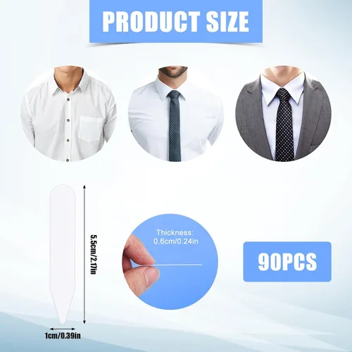 Miniatura 2 de Gosknor 90 piezas de insertos de camisa de vestir, refuerzos de camisa de plástico invisibles, insertos de polo flexibles, soporte de camisa