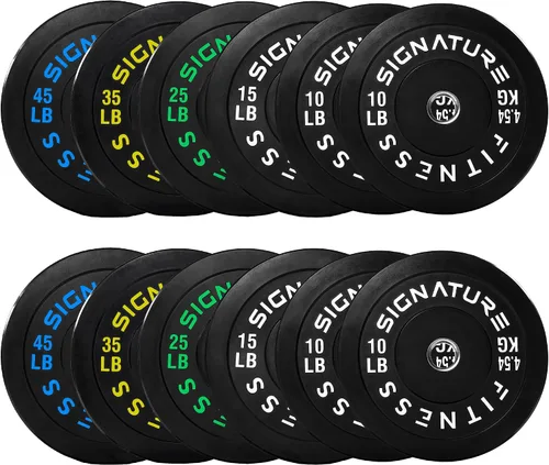 Miniatura 17 de Fitvids Juego de discos de peso olímpicos de goma de 2 pulgadas, juego de discos de parachoques con barra para entrenamiento de fuerza, 180-390