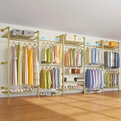 Miniatura 7 de Timate F5 Perchero de ropa expandible montado en la pared con 8 estantes ajustables y 4 varillas colgantes expandibles, perchero de ropa de tubería