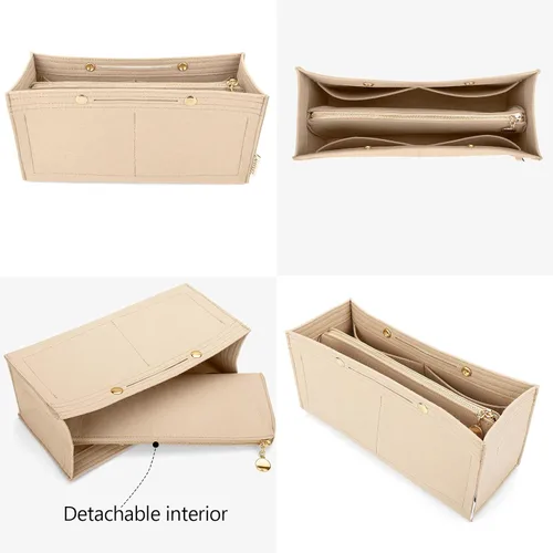 Miniatura 3 de LEXSION Organizador de fieltro para bolso, organizador de bolso con bolsillo desmontable con cremallera para ONTHEGO GM, 3 tamaños 8034 beige, grande