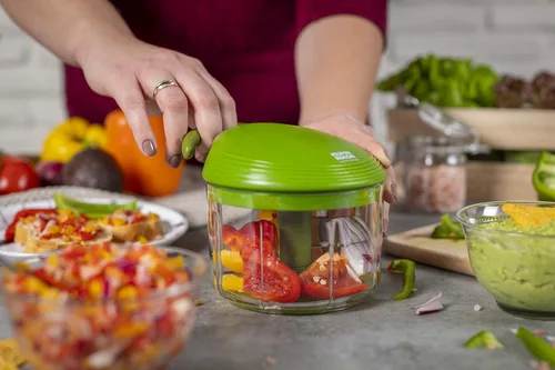 Miniatura 5 de Kuhn Rikon Cortador de tracción manual/procesador de alimentos manual con mecanismo de cordón, verde, 2 tazas