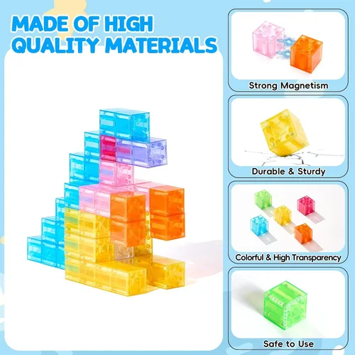 Miniatura 4 de VigorFun Juego de bloques magnéticos, bloques de construcción magnéticos con figura de juguete y bolsa de almacenamiento para regalos de niños