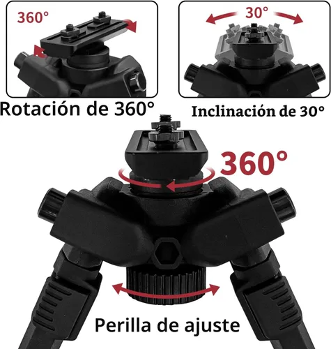 Miniatura 3 de Bípode ajustable giratorio de 360 grados con palanca de desmontaje rápido, seis alturas ajustables de 7 1/2 pulgadas a 10 5/8 pulgadas para caza