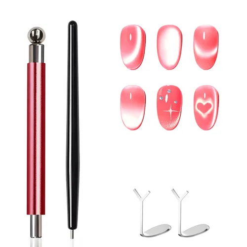 Miniatura 9 de Juego de 4 imanes de ojo de gato – Imán de ojo de gato negro para principiantes con imanes de uñas de corazón para arte de uñas, imán para esmalte
