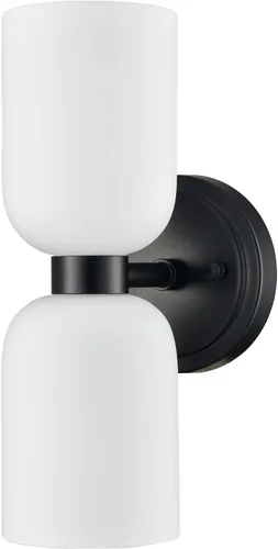 Miniatura 7 de CLAXY Aplique de pared negro moderno de 2 luces de tocador de baño, pantalla de vidrio lechoso para baño, dormitorio, escalera