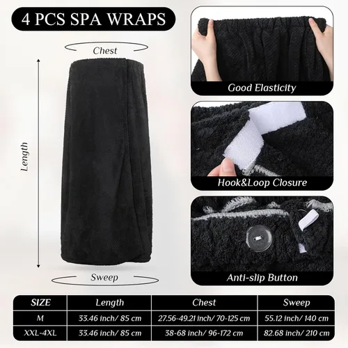 Miniatura 15 de 4 toallas envolventes para mujer, bata de spa con cierre ajustable, parte superior elástica, envoltura ligera para baño y ducha