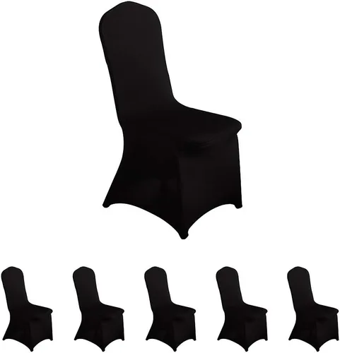LZY 6 piezas Fundas de Silla de Spandex Elásticas Fundas Deslizables para Fiestas de Boda, Fundas de Decoración de Sillas de Comedor y Banquete Negro