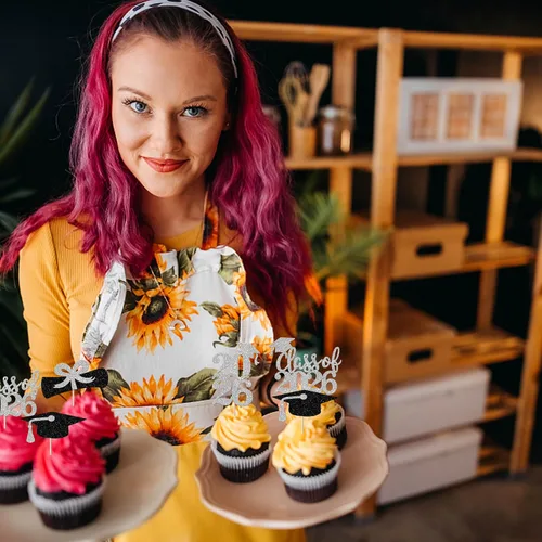 Miniatura 7 de Paquete de 24 adornos para cupcakes de clase 2025 con purpurina 2025 para diploma de graduación 2025 para cupcakes temáticos de graduación 2025