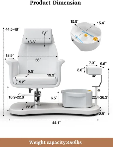Miniatura 2 de OKAKOPA Silla de pedicura sin fontanería para tecnología de uñas, estación de pedicura portátil con soporte de pedicura y cuencos, silla de spa