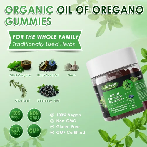 Miniatura 2 de Gomitas orgánicas de aceite de orégano con aceite de semilla negra para niños y adultos Suplemento de aceite de orégano 6 en 1 Carvacrol +
