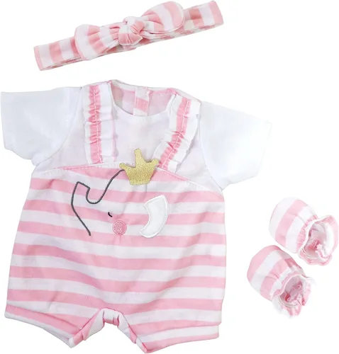 Miniatura 7 de JC Toys Berenguer Boutique Traje de muñeca bebé Vestido de rayas rosas con falda de tul, pantalones cortos, diadema y botines, se adapta a