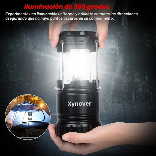 Miniatura 6 de Paquete de 4 linternas solares para campamento, LED recargables con batería USB/solar/AA, base magnética, gancho para colgar, plegable, impermeable