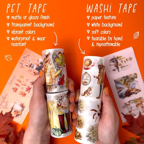 Miniatura 5 de Fayware - Cintas washi precortadas de otoño y cintas PET para hacer diarios, álbumes de recortes y manualidades. Ahora precortadas - Úsalas como