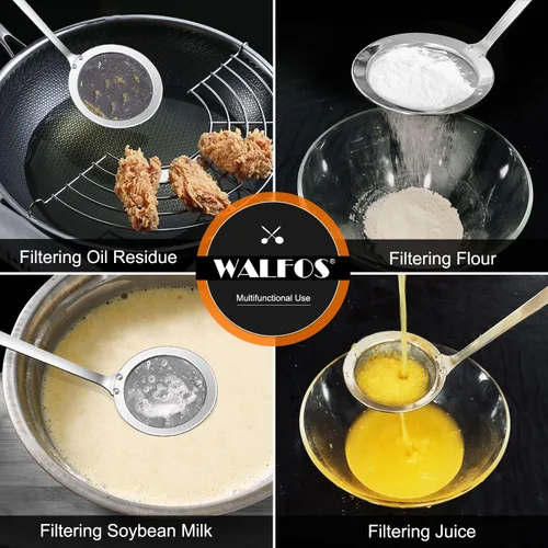 Miniatura 6 de Walfos Cuchara espumadera, colador de malla fina de acero inoxidable 304, filtro de aceite para espuma, colador de malla ultrafina perfecto