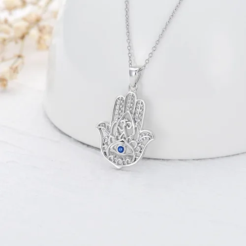 Miniatura 40 de PROESS Collar de plata de ley Hamsa Fátima collar de elefante, colgante de ojo azul, joyería para hombres, mujeres, niñas y niños