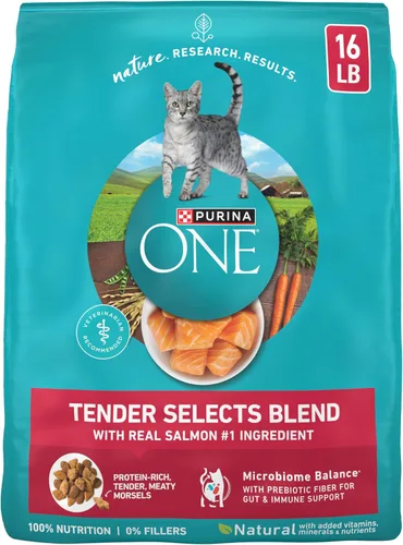 Miniatura 13 de Purina ONE Alimento seco natural para gatos, mezcla Tender Selects con salmón real, bolsa de 22 libras