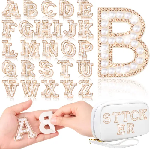 Miniatura 13 de WILLBOND 52 Piezas Parches Autoadhesivos de Letras con Perlas y Diamantes de Imitación A-Z Calcomanías de Letras con Diamantes de Imitación