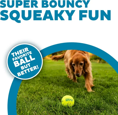 Miniatura 2 de Outward Hound Squeaker Ballz Paquete de 4 Juguetes de Pelotas de Tenis para Perros con Chirriador, Juego Interactivo de Buscar para Mascotas de 50