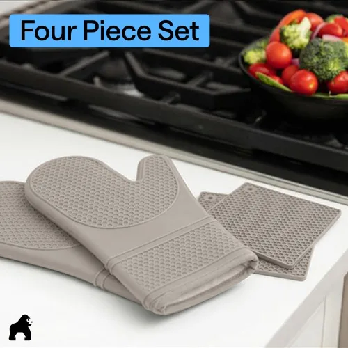 Miniatura 9 de GORILLA GRIP Juego de 4 manoplas de horno de silicona suave sin BPA y soportes para ollas, resistentes al calor, forro de algodón grueso, agarre