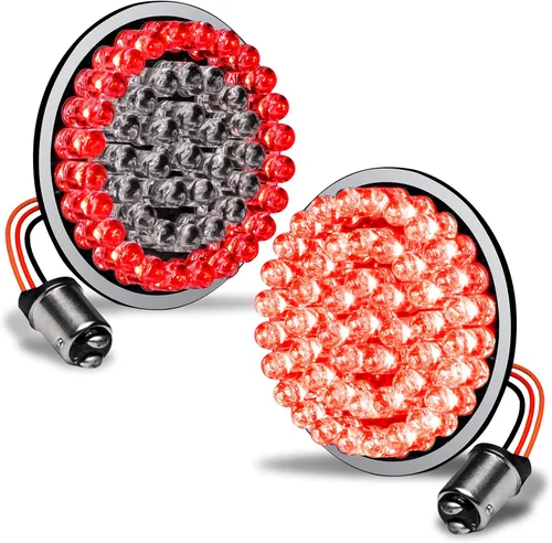 Miniatura 10 de TRUE MODS 2" 1156 Luz trasera LED anaranjada de señal de giro para Harley Davidson [Juego de par] [Acabado negro] [Estilo bala] Para Harley