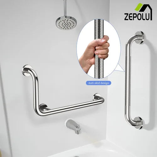 Miniatura 7 de Barra de sujeción en forma de L de cromo pulido de 12x24 pulgadas + pasamanos de ducha estriado de 20 pulgadas, barra de seguridad para inodoro