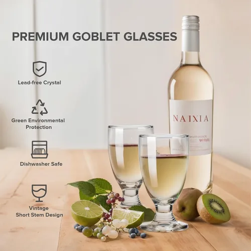 Miniatura 4 de Juego de 4 copas de vino tinto y blanco de 10 onzas, tallo corto, copas de banquete con tallo de cristal, taza de jugo de té helado para fiestas