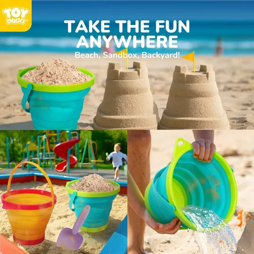 Miniatura 2 de TOY Life Juego de 9 cubos de arena con 3 cubos de playa plegables, 3 palas y 3 rastrillos, juguetes de playa para niños pequeños de 4 a 8 años