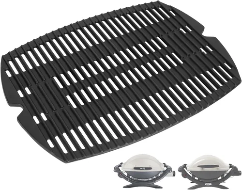 7582 Parrilla para Weber Baby Q, Accesorios Weber Q1000, Q1200, Q1400, Q100, Q120, Q140, 386001, 386002, Hierro Fundido Esmaltado Mate, Negro,