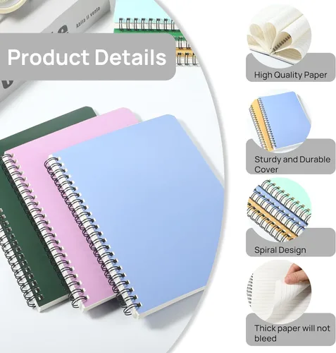 Miniatura 3 de miikoul Paquete de 12 cuadernos en espiral A5 rayados, 8.3" x 5.5", 60 hojas/120 páginas de papel con líneas anchas, cuadernos en espiral, papel