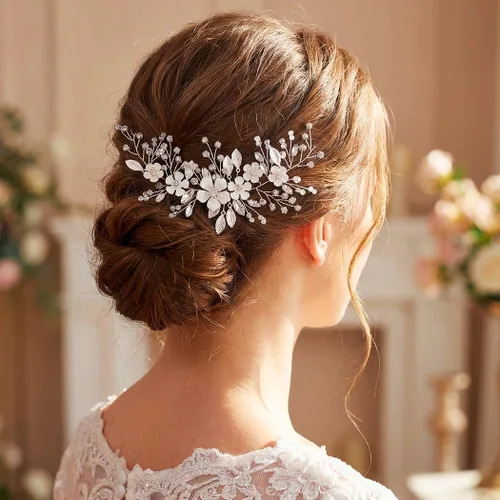 Miniatura 7 de Unicra Plata novia boda pelo vid flor novia pieza de pelo de diamantes de imitación accesorios para el pelo de cristal tocados joyería para mujeres
