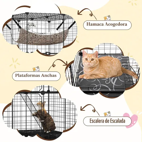 Miniatura 6 de Tangkula Jaula para Gatos de Interior, Recinto Grande para Gatos de 4 Niveles de 56" con Tragaluz, Hamaca, 3 Escaleras, Perrera de Alambre Metálico