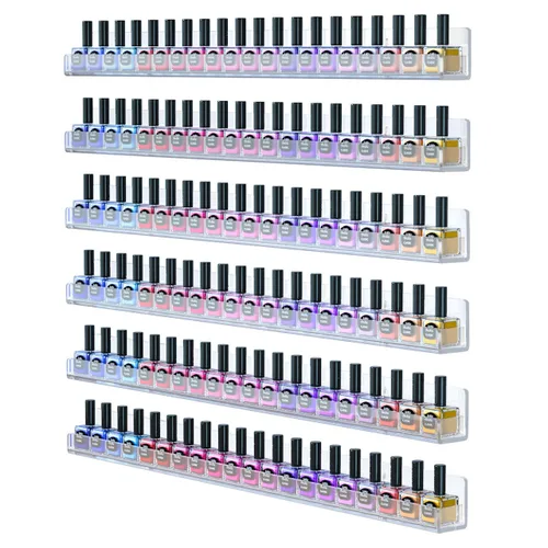 Miniatura 10 de FEMELI Estante de pared para esmalte de uñas: 6 estantes de 15 pulgadas, organizador de esmalte de uñas acrílico para 66-90 botellas, estantes Negro
