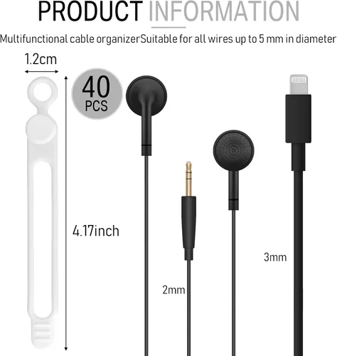 Miniatura 3 de Nuanchu 40 bridas de silicona reutilizables, correas ajustables, organizador de cables de carga multiusos para sujetar cables de carga