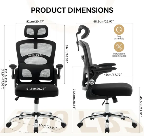Miniatura 2 de Ergonomic Office Chair with Lumbar Support & Adjustable Headrest, High Back Mesh Computer Chair 360° Swivel Rolling Desk Chair Swivel Desk Chair for