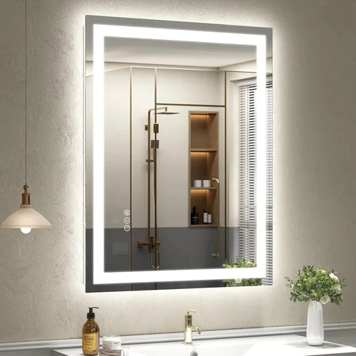 Miniatura 24 de 40x32 Espejo LED inteligente para baño, espejo de tocador regulable con luces, espejo de maquillaje retroiluminado y frontal para pared, antivaho