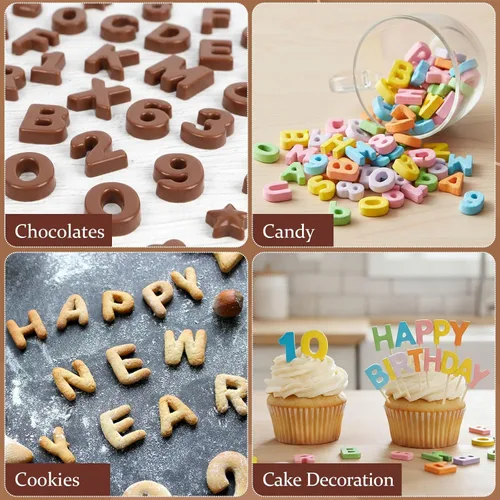 Miniatura 6 de 2 moldes de silicona con letras y números, moldes de chocolate con alfabetos y números, moldes para hornear de feliz cumpleaños para chocolates