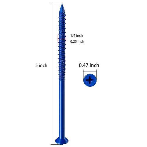 Miniatura 2 de WenSilon (100 PIEZAS) 1/4" x 5 pulgadas Anclaje de tornillo de hormigón con cabeza plana azul para anclaje a mampostería, bloque o ladrillo estuco