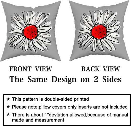 Miniatura 4 de Fundas de almohada de margaritas rojas de 18 x 18 pulgadas, fundas de almohada florales modernas y abstractas de flores, juego de 2 fundas